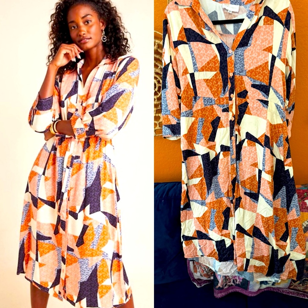 🧡 COREY LYNN CALTER ABSTRACT MOD GEO SHIRT DRESS NO BELT POCKETS SMALL R: $220